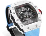 Best Richard Mille RM 27-02 Super Clone Rafael Nadal Tourbillon Watch – White Carbon Fiber Case, Blue Fabric Strap image 5