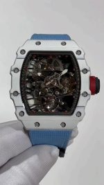 Best Richard Mille RM 27-02 Super Clone Rafael Nadal Tourbillon Watch – White Carbon Fiber Case, Blue Fabric Strap image 3