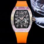 Luxury Super Clone Richard Mille RM 67-01 Rainbow Diamond Bezel With Orange Rubber Strap Watch image 2