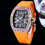 Luxury Super Clone Richard Mille RM 67-01 Rainbow Diamond Bezel With Orange Rubber Strap Watch image 3