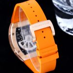 Luxury Super Clone Richard Mille RM 67-01 Rainbow Diamond Bezel With Orange Rubber Strap Watch image 9