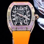 Luxury Super Clone Richard Mille RM 67-01 Rainbow Diamond Bezel With Orange Rubber Strap Watch image 4