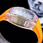 Luxury Super Clone Richard Mille RM 67-01 Rainbow Diamond Bezel With Orange Rubber Strap Watch image 6