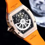 Luxury Super Clone Richard Mille RM 67-01 Rainbow Diamond Bezel With Orange Rubber Strap Watch image 8