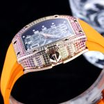 Luxury Super Clone Richard Mille RM 67-01 Rainbow Diamond Bezel With Orange Rubber Strap Watch image 7