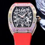 Luxury Super Clone Richard Mille RM 67-01 Colored Diamond Bezel Red Strap Watch – Skeleton Dial Men’s Timepiece image 3