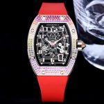 Luxury Super Clone Richard Mille RM 67-01 Colored Diamond Bezel Red Strap Watch – Skeleton Dial Men’s Timepiece image 2