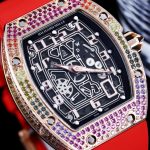 Luxury Super Clone Richard Mille RM 67-01 Colored Diamond Bezel Red Strap Watch – Skeleton Dial Men’s Timepiece image 5
