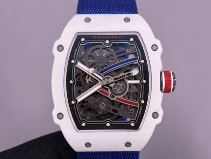 Ultra-Thin Swiss Richard Mille RM 67-02 Super Clone Alexis Pinturault – White Carbon TPT Case, Skeleton Dial, Blue Strap image 2
