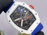 Ultra-Thin Swiss Richard Mille RM 67-02 Super Clone Alexis Pinturault – White Carbon TPT Case, Skeleton Dial, Blue Strap image 5