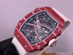 Richard Mille RM 67-02 Mutaz Barshim Super Clone – Stunning Red Carbon Case, Sports Watch with White Fabric Strap image 3