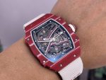 Richard Mille RM 67-02 Mutaz Barshim Super Clone – Stunning Red Carbon Case, Sports Watch with White Fabric Strap image 4