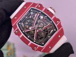 Richard Mille RM 67-02 Mutaz Barshim Super Clone – Stunning Red Carbon Case, Sports Watch with White Fabric Strap image 5