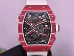 Richard Mille RM 67-02 Mutaz Barshim Super Clone – Stunning Red Carbon Case, Sports Watch with White Fabric Strap image 2