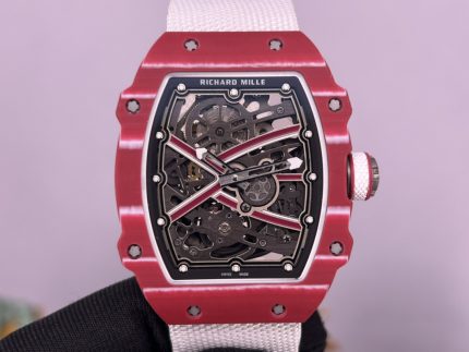 Richard Mille RM 67-02 Mutaz Barshim Super Clone – Stunning Red Carbon Case, Sports Watch with White Fabric Strap image 2