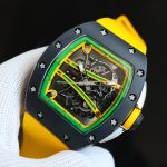 Richard Mille RM 61-01 Yohan Blake Super Clone Watch – Swiss Manual Winding, Yellow Strap, Ceramic & Carbon Barrel Case image 3