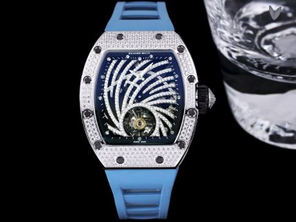 Luxury Swiss Richard Mille RM 51-02 Super Clone – Diamond-Paved Skeleton Dial, Blue Rubber Strap, High-End Tourbillon Watch image 2