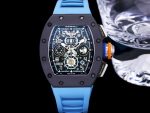 Best Super Clone Richard Mille RM 11-05 Swiss Watch – Blue Rubber Strap, Skeleton Dial, Carbon Fiber Case image 2