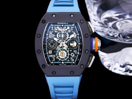 Best Super Clone Richard Mille RM 11-05 Swiss Watch – Blue Rubber Strap, Skeleton Dial, Carbon Fiber Case image 2