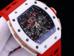 Luxury Swiss Super Clone Richard Mille RM 011 Felipe Massa White Demon Watch With Red Rubber Strap – Ultimate Precision & Bold Design image 6