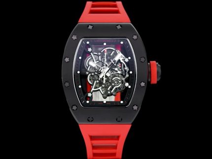 Luxurious Super Clone Richard Mille RM 055 Bubba Watson Black Ceramic Case with Red Rubber Strap – Bold Skeleton Dial image 2