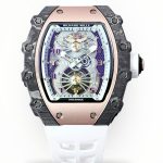High-End Super Clone Richard Mille 21-01 Tourbillon Aerodyne Watch For Men – Carbon Fiber Skeleton Dial, White Rubber Strap image 1