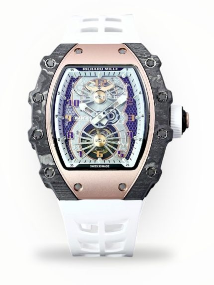 High-End Super Clone Richard Mille 21-01 Tourbillon Aerodyne Watch For Men – Carbon Fiber Skeleton Dial, White Rubber Strap image 1