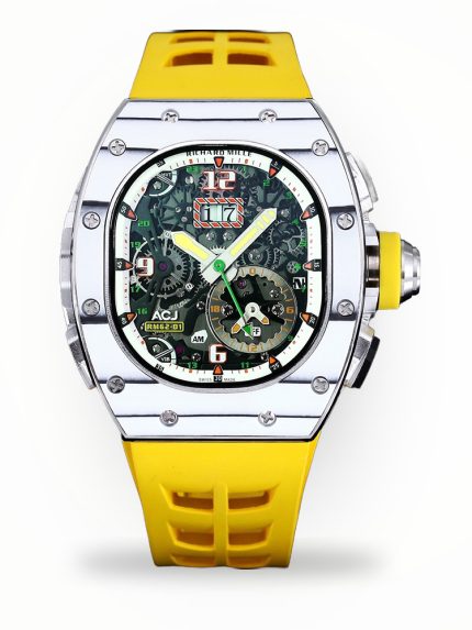 Super Clone Richard Mille 62-01 Tourbillon ACJ Watch with Yellow Rubber Strap – High-Precision Skeleton Dial & Titanium Case image 1