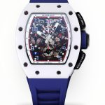 Luxury Super Clone Richard Mille RM 011-FM Watch – White Ceramic Case, Skeleton Dial, Blue Rubber Strap image 1
