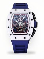 Luxury Super Clone Richard Mille RM 011-FM Watch – White Ceramic Case, Skeleton Dial, Blue Rubber Strap image 1