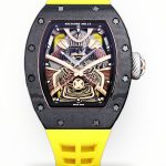 Swiss Samurai Skeleton Super Clone Richard Mille RM 047 Tourbillon Watch With Carbon Case And Yellow Rubber Strap image 1