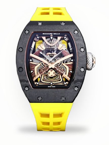 Swiss Samurai Skeleton Super Clone Richard Mille RM 047 Tourbillon Watch With Carbon Case And Yellow Rubber Strap image 1