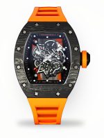 Super Clone Richard Mille RM 055 – Bold Carbon Case & Skeleton Dial With Vibrant Orange Rubber Strap image 1