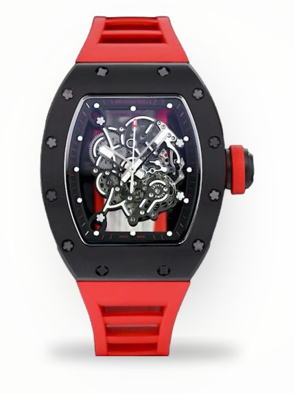 Luxurious Super Clone Richard Mille RM 055 Bubba Watson Black Ceramic Case with Red Rubber Strap – Bold Skeleton Dial image 1
