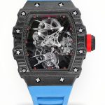 Best Super Clone Richard Mille RM 27-02 Blue Strap Men’s Tourbillon Watch – Carbon Fiber Case, Bold Skeleton Dial image 1