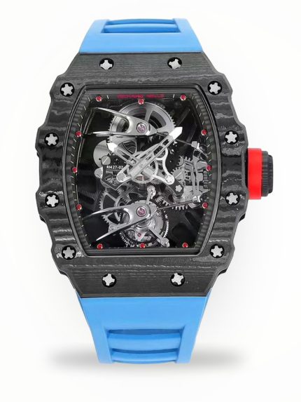 Best Super Clone Richard Mille RM 27-02 Blue Strap Men’s Tourbillon Watch – Carbon Fiber Case, Bold Skeleton Dial image 1