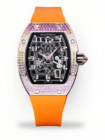 Luxury Super Clone Richard Mille RM 67-01 Rainbow Diamond Bezel With Orange Rubber Strap Watch image 1
