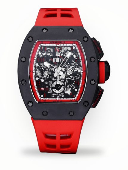 Luxury Men’s Richard Mille RM 011 Super Clone Watch, Black Ceramic Case, Red Rubber Strap image 1
