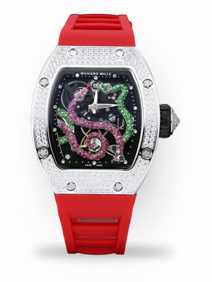 Luxurious Richard Mille RM 026 Super Clone Watch – Swiss Movement, Diamond-Set Steel Case, Red Rubber Strap For Elegance image 1