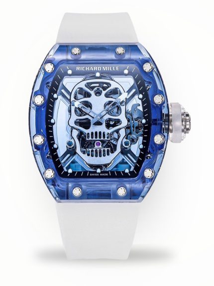 Swiss Richard Mille RM 052 Super Clone Tourbillon Skull Blue Sapphire Case Watch With White Rubber Strap – Bold Design image 1