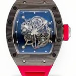 High-End Swiss Richard Mille RM 055 Super Clone Carbon NTPT Watch with Red Rubber Strap & Skeleton Dial image 1