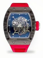 High-End Swiss Richard Mille RM 055 Super Clone Carbon NTPT Watch with Red Rubber Strap & Skeleton Dial image 1