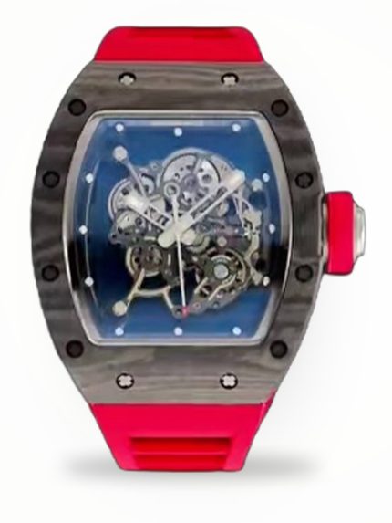 High-End Swiss Richard Mille RM 055 Super Clone Carbon NTPT Watch with Red Rubber Strap & Skeleton Dial image 1
