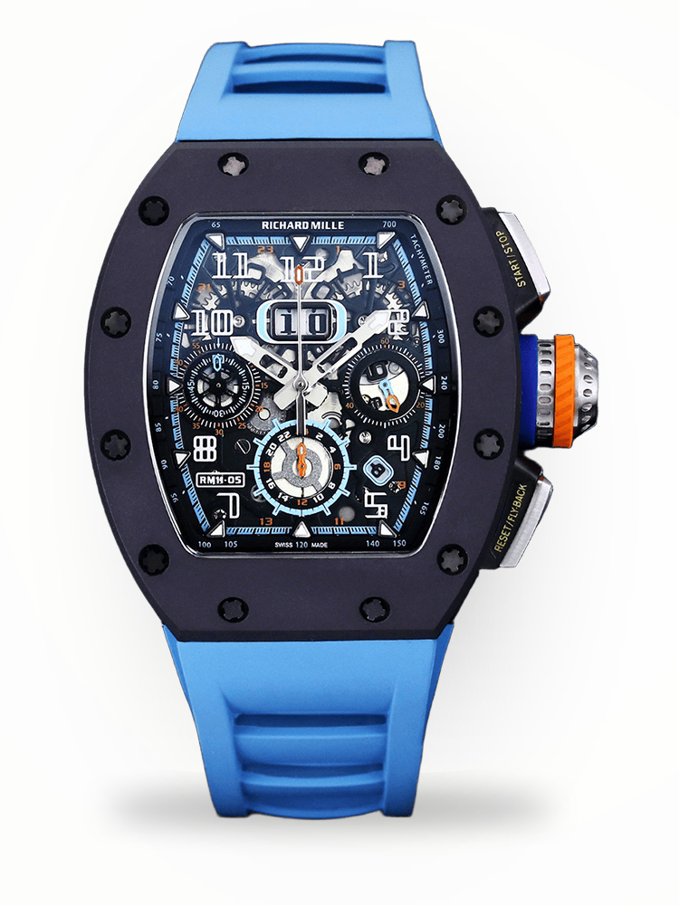 Best Super Clone Richard Mille RM 11-05 Swiss Watch – Blue Rubber Strap, Skeleton Dial, Carbon Fiber Case image 1 Best Super Clone Richard Mille RM 11-05 Swiss Watch – Blue Rubber Strap, Skeleton Dial, Carbon Fiber Case image 1