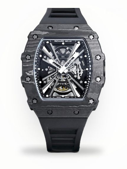 Luxury Super Clone Richard Mille RM12-01 Tourbillon With Black Carbon Bezel, Black Rubber Strap image 1
