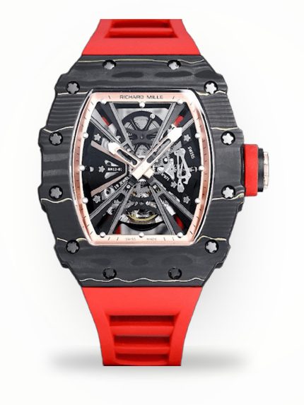 Swiss Richard Mille RM 12-01 Tourbillon Super Clone – Black Carbon Fiber Case With Red Rubber Strap image 1
