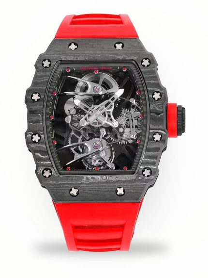 High-End Swiss Richard Mille RM 27-02 Super Clone Tourbillon Watch – Lightweight Carbon Case, Red Rubber Strap For Sport & Style image 1