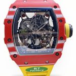 Stylish Swiss Super Clone Richard Mille RM 35-02 Rafael Nadal Watch – Carbon Fiber Skeleton Dial, Yellow Rubber Strap image 1