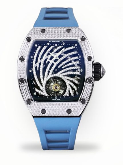 Luxury Swiss Richard Mille RM 51-02 Super Clone – Diamond-Paved Skeleton Dial, Blue Rubber Strap, High-End Tourbillon Watch image 1