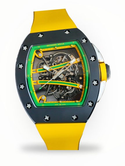 Richard Mille RM 61-01 Yohan Blake Super Clone Watch – Swiss Manual Winding, Yellow Strap, Ceramic & Carbon Barrel Case image 1